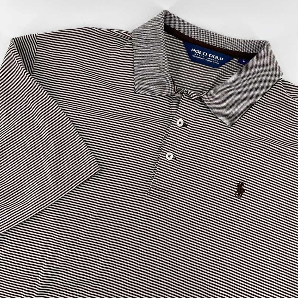 Polo Golf Ralph Lauren Pima Cotton Striped Golf Polo‎ Shirt Brown Size L